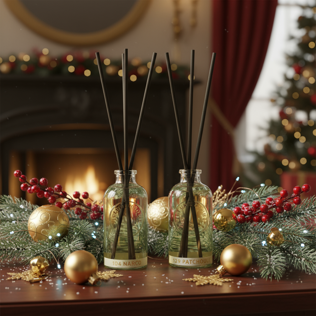 Use our diffuser bottles Narco and Patchouli with Christmas theme